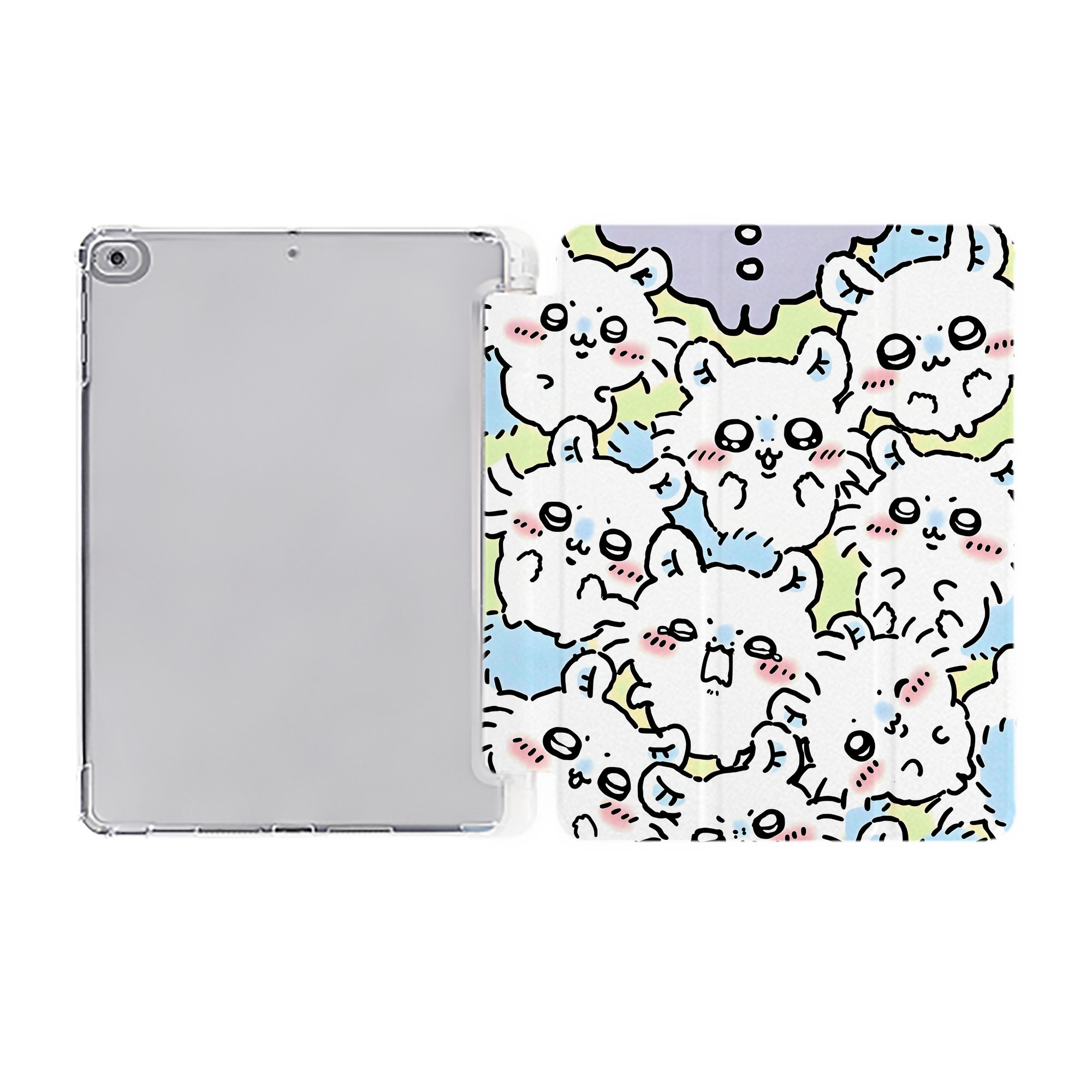 （画像用） ちいかわ Chii-kawa IPad ケース ペン収納付き 三つ折りスタンド PUレザー×シリコン 対応機種9.5/10.5/10.9インチ